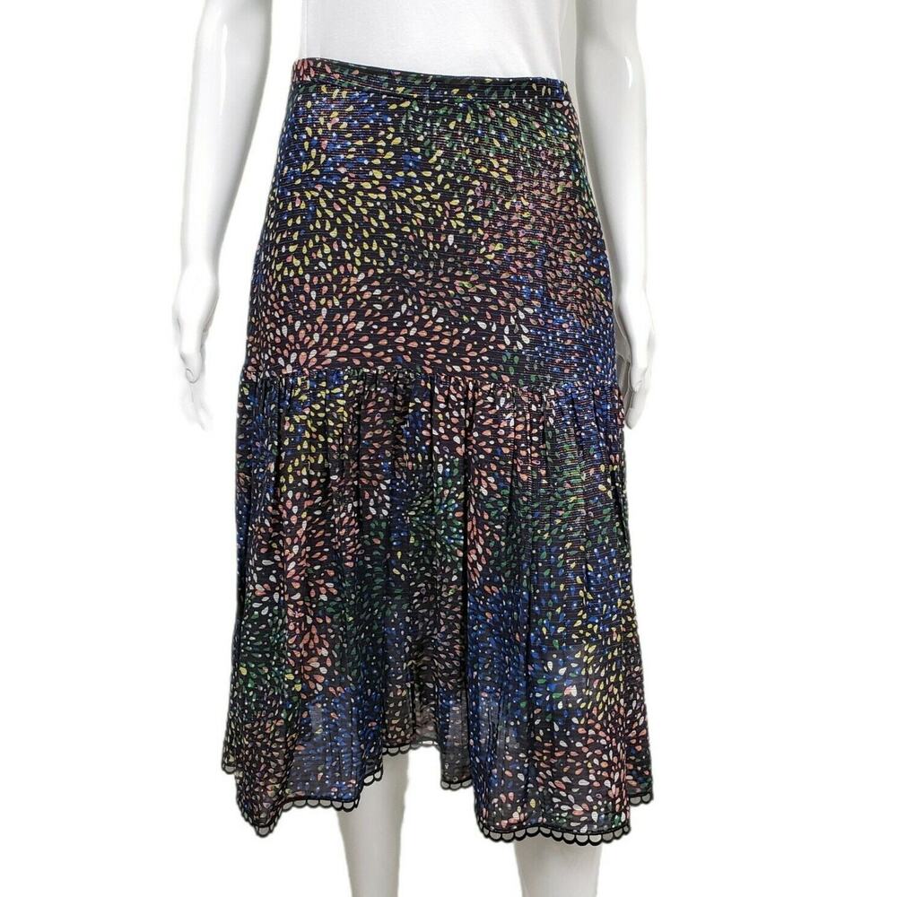 CHLOE Multicolor Metallic Fireworks Printed Pleated Knee Length Skirt FR 38 US 6